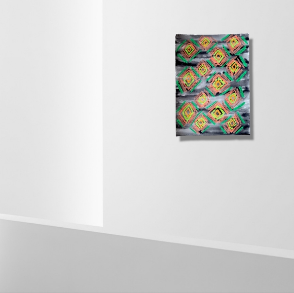 Original "Batik" Wax Resist Watercolor Painting on 11x14 Fine Art Paper - Picture 3 of 4